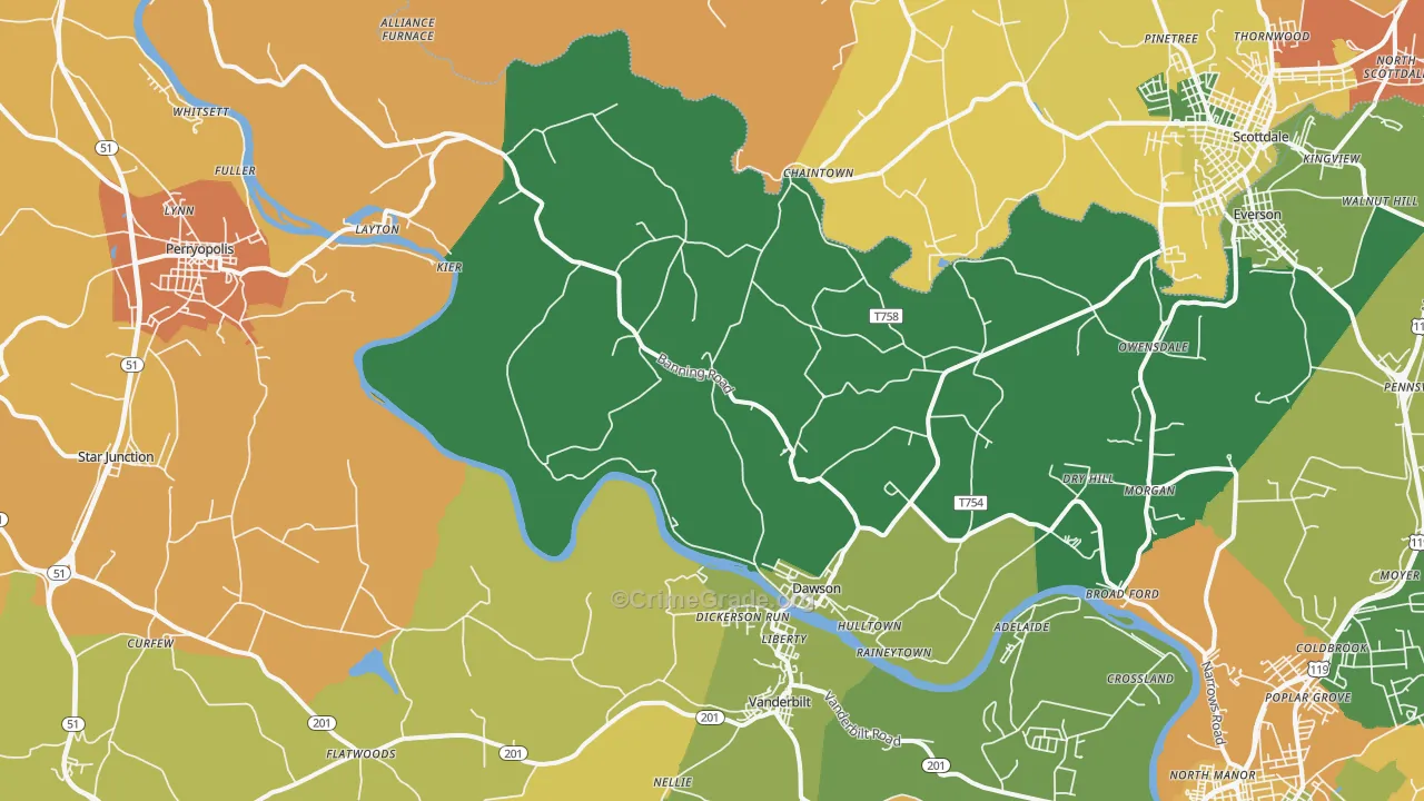 Dawson, PA Map of Robbery Rates