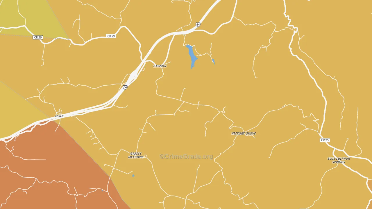 Dawson, WV Map of Robbery Rates