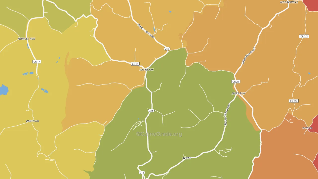 Daybrook, WV Map of Robbery Rates
