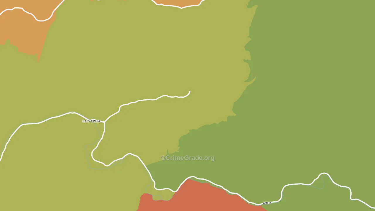 Days Creek, OR Map of Robbery Rates