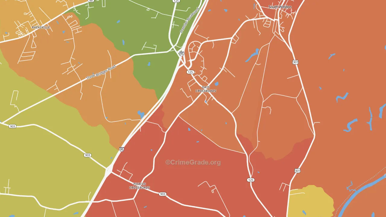 Days Crossroads, NC Map of Robbery Rates