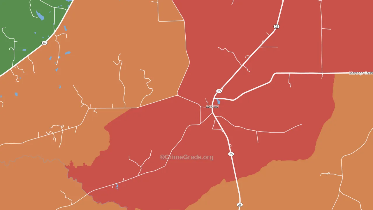 Dayton, AL Map of Robbery Rates