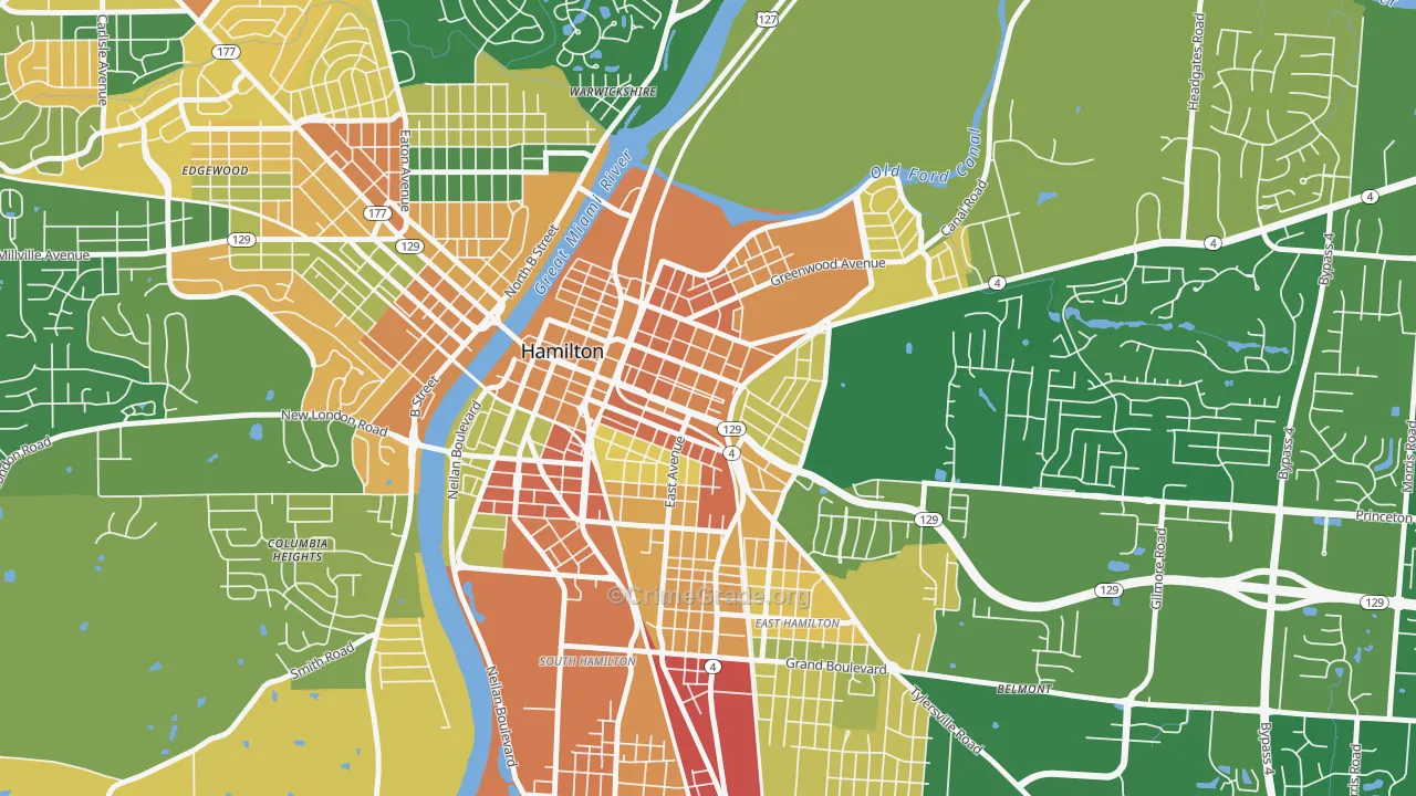 Dayton-Campbell Historic District, Hamilton, OH Map of Robbery Rates