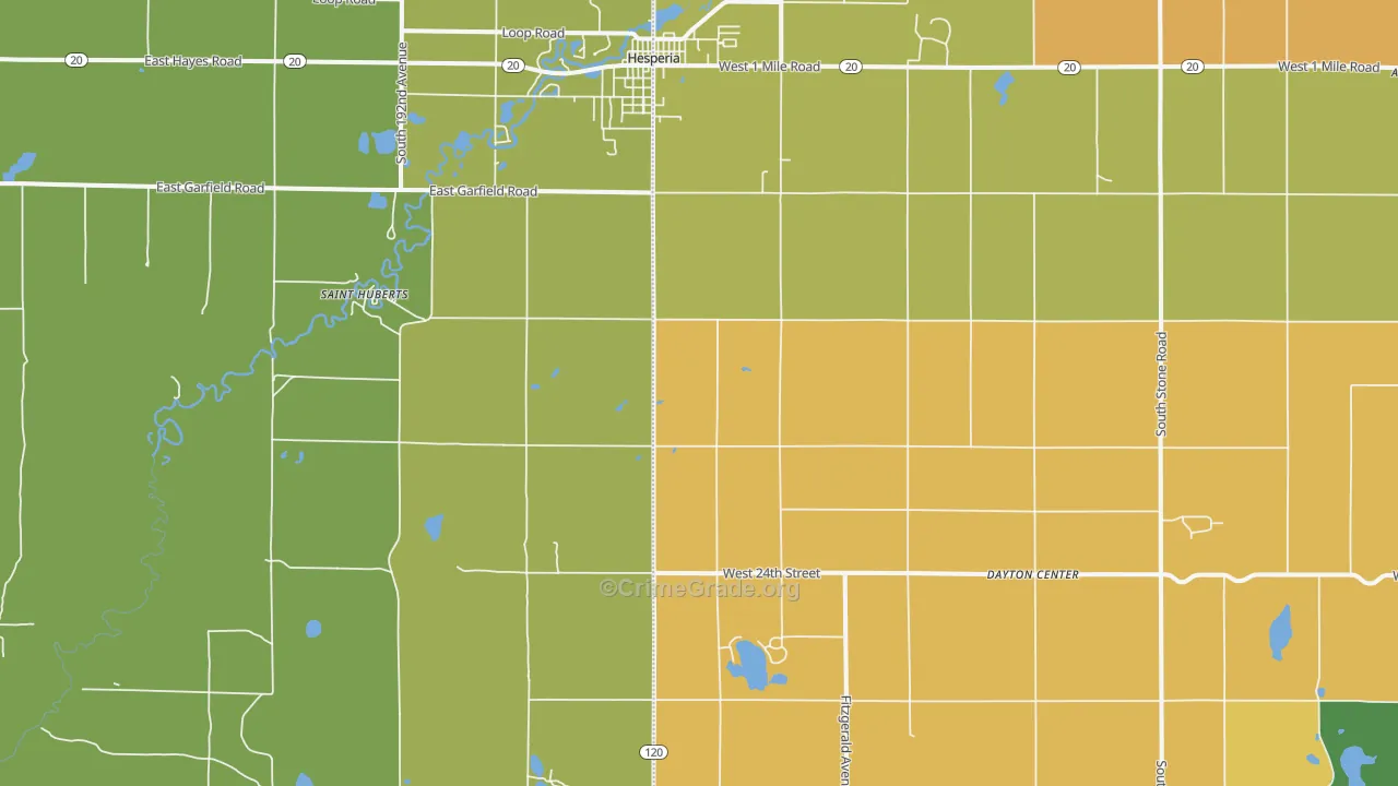 Dayton Center, MI Map of Robbery Rates