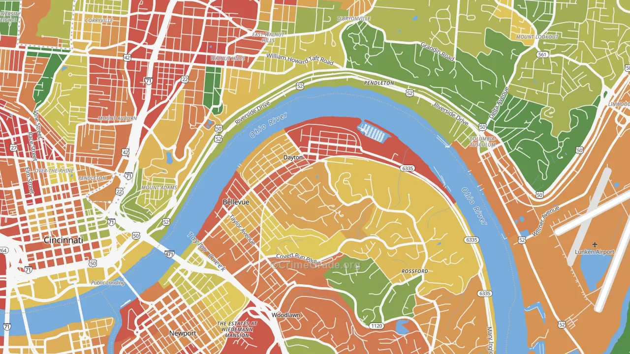 Dayton, KY Map of Robbery Rates