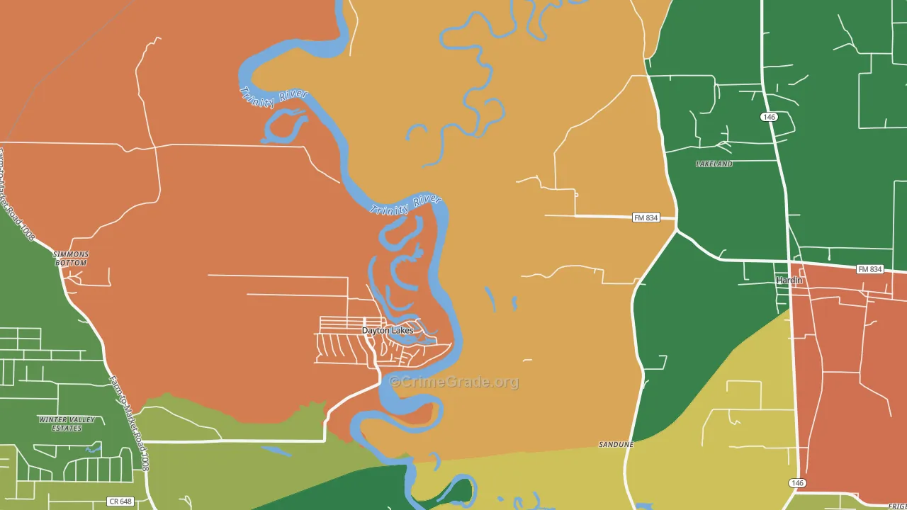 Dayton Lakes, TX Map of Robbery Rates