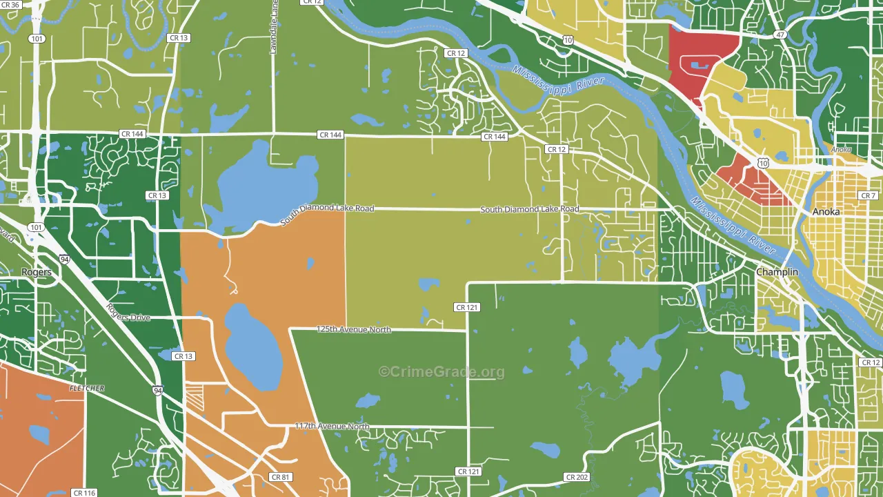 Dayton, MN Map of Robbery Rates