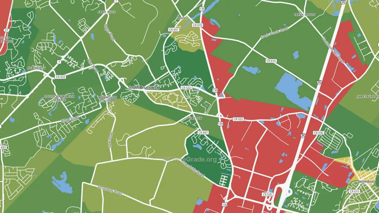 Dayton, NJ Map of Robbery Rates