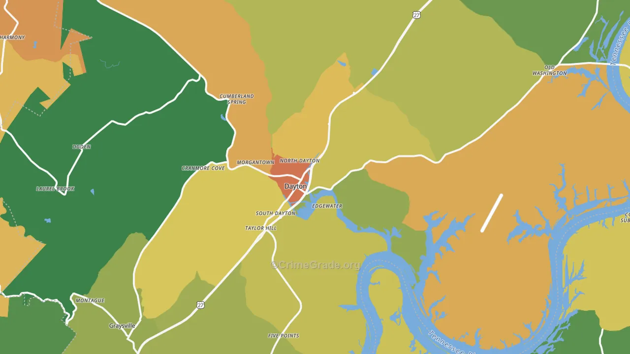 Dayton, TN Map of Robbery Rates
