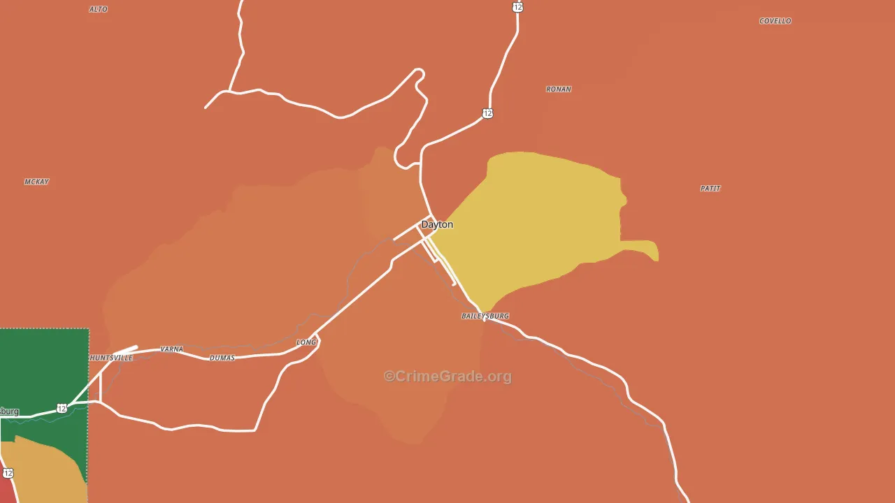 Dayton, WA Map of Robbery Rates