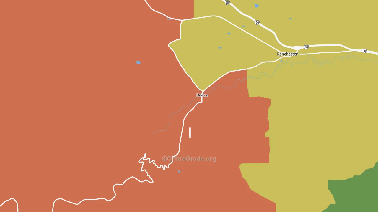 Dayton, WY Map of Robbery Rates