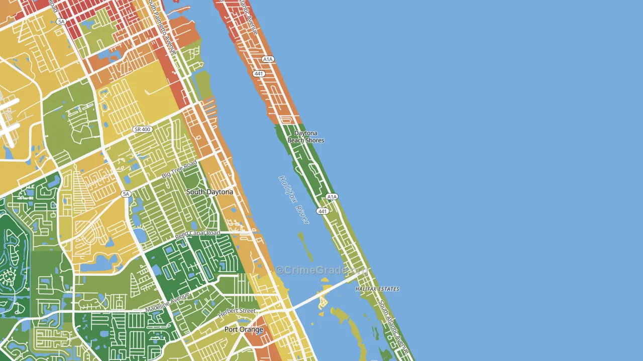Daytona Beach Shores, FL Map of Robbery Rates