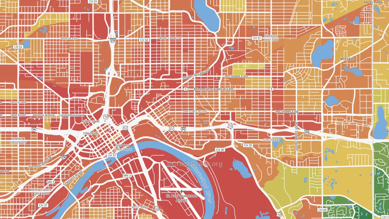 Dayton's Bluff, St. Paul, MN Map of Robbery Rates