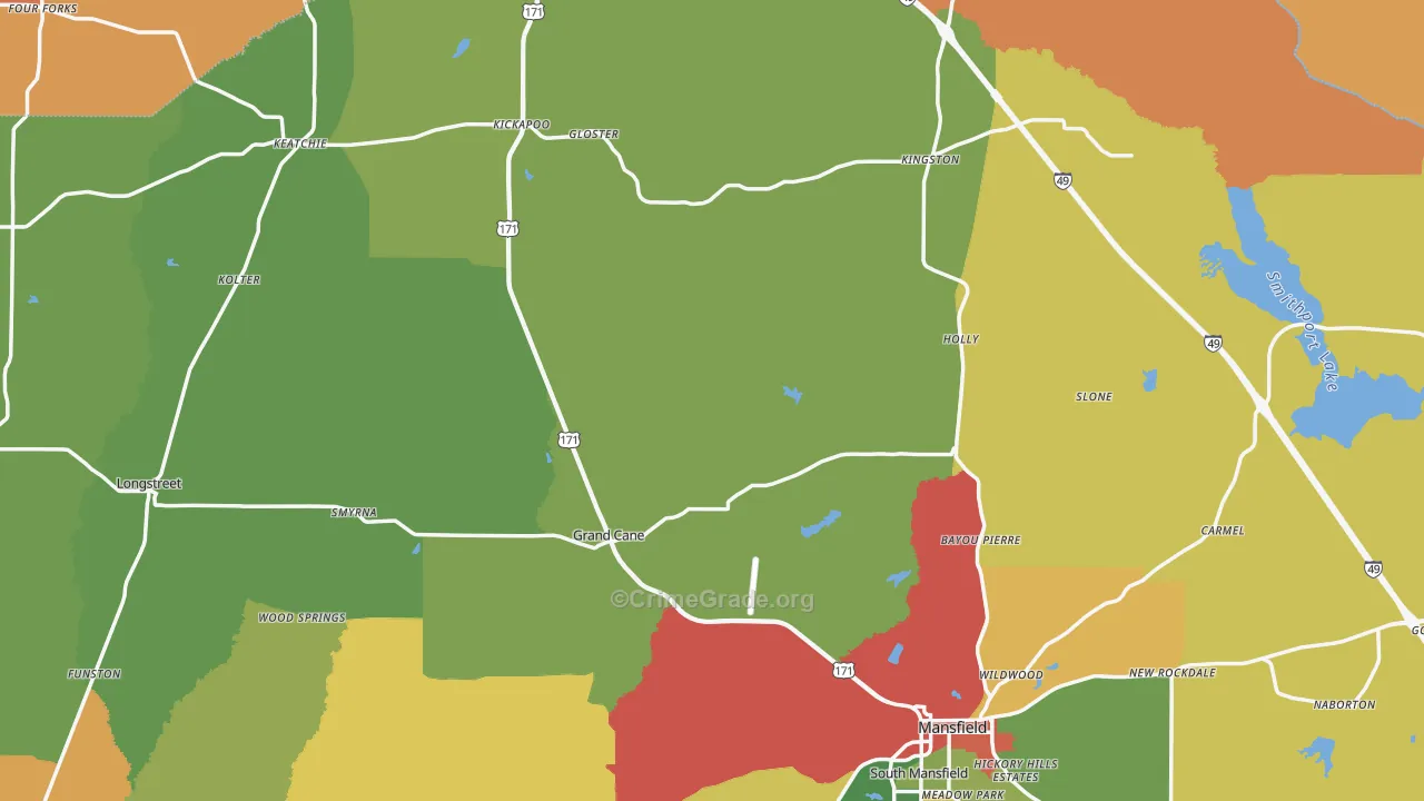 De Soto Parish, LA Map of Robbery Rates