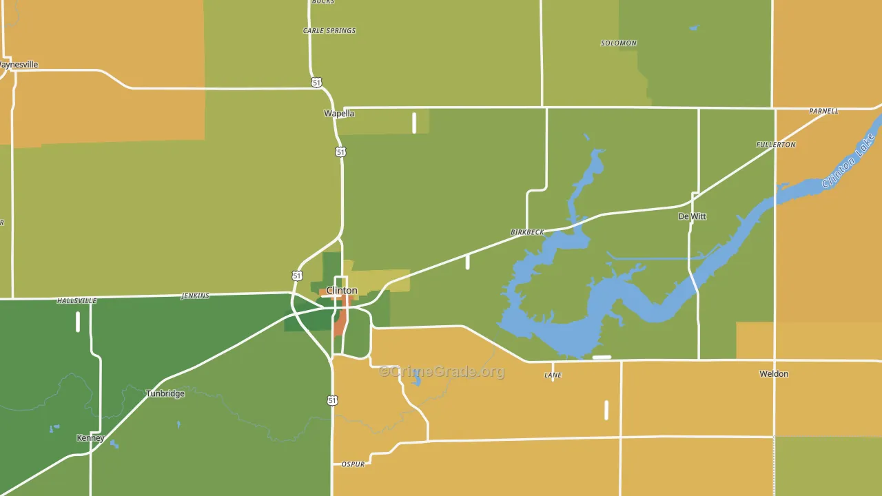 De Witt County, IL Map of Robbery Rates