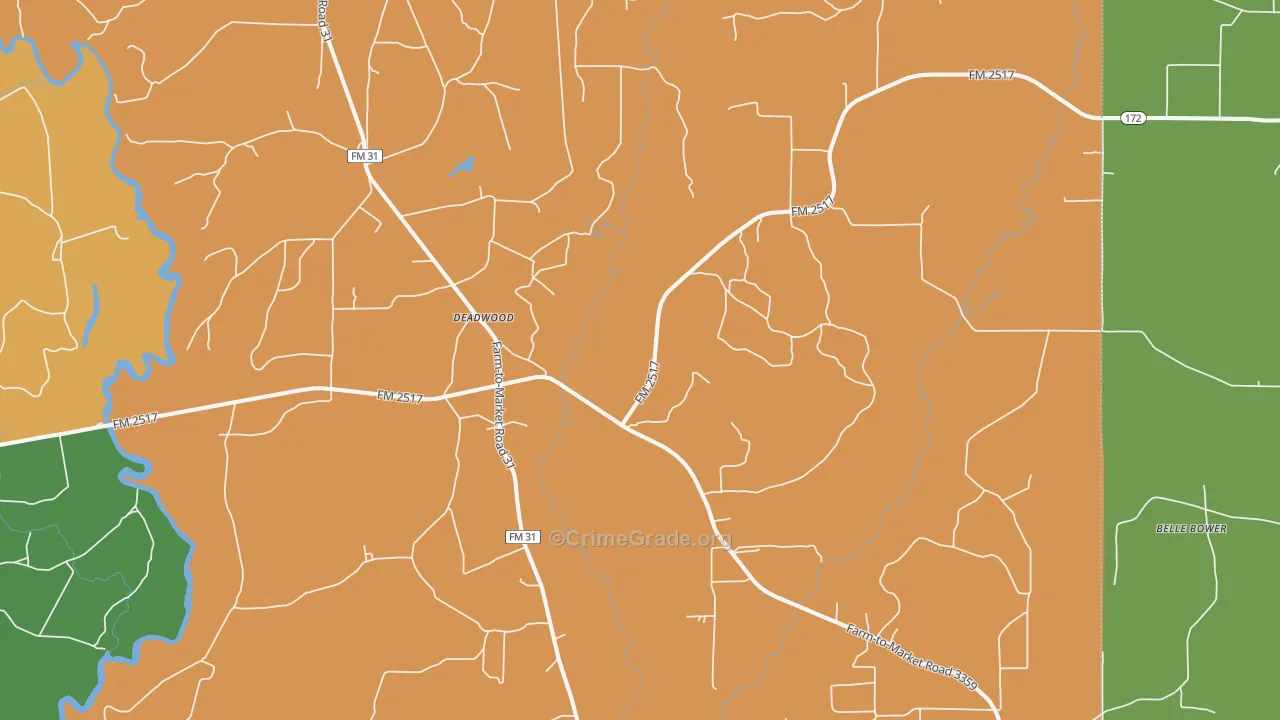 Deadwood, TX Map of Robbery Rates