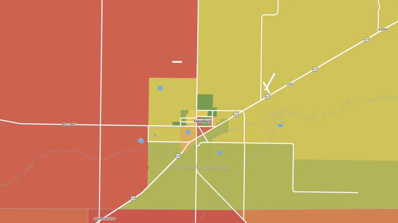 Deaf Smith County, TX Map of Robbery Rates