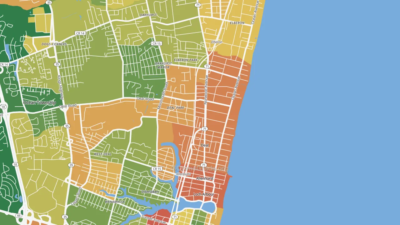 Deal, NJ Map of Robbery Rates