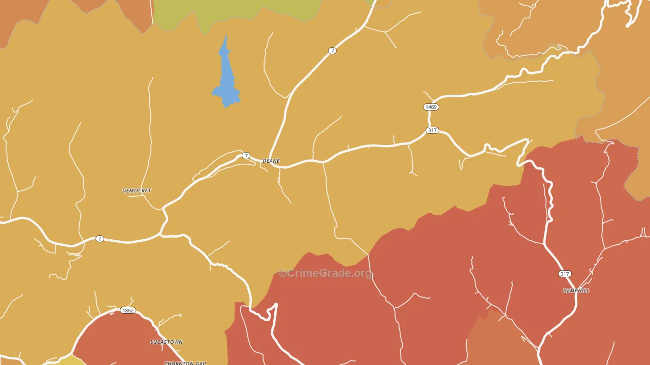 Deane, KY Map of Robbery Rates