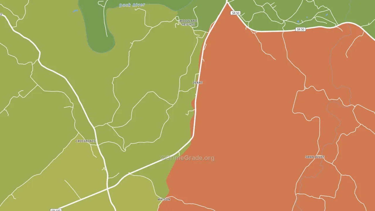 Deans, TN Map of Robbery Rates