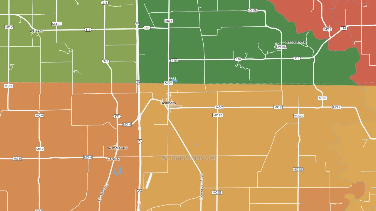 Dearborn, MO Map of Robbery Rates