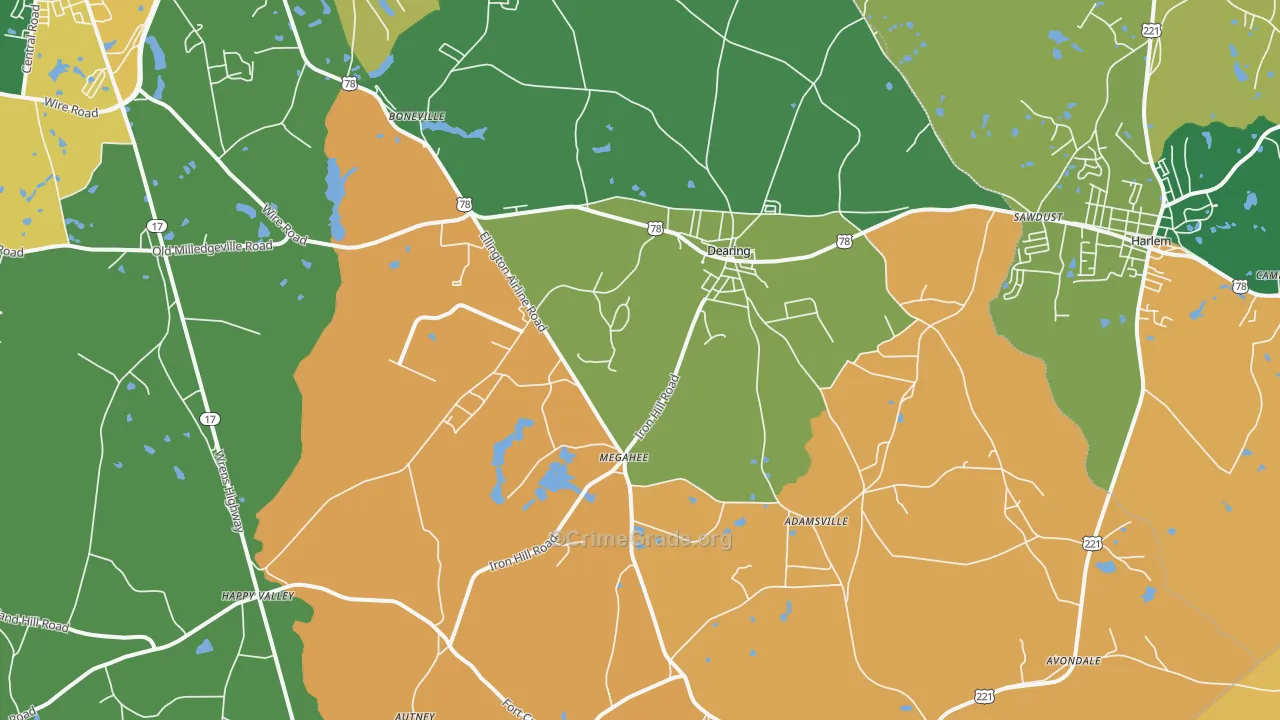 Dearing, GA Map of Robbery Rates