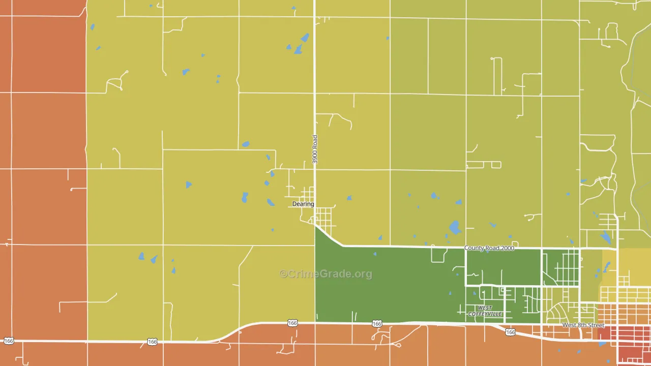 Dearing, KS Map of Robbery Rates
