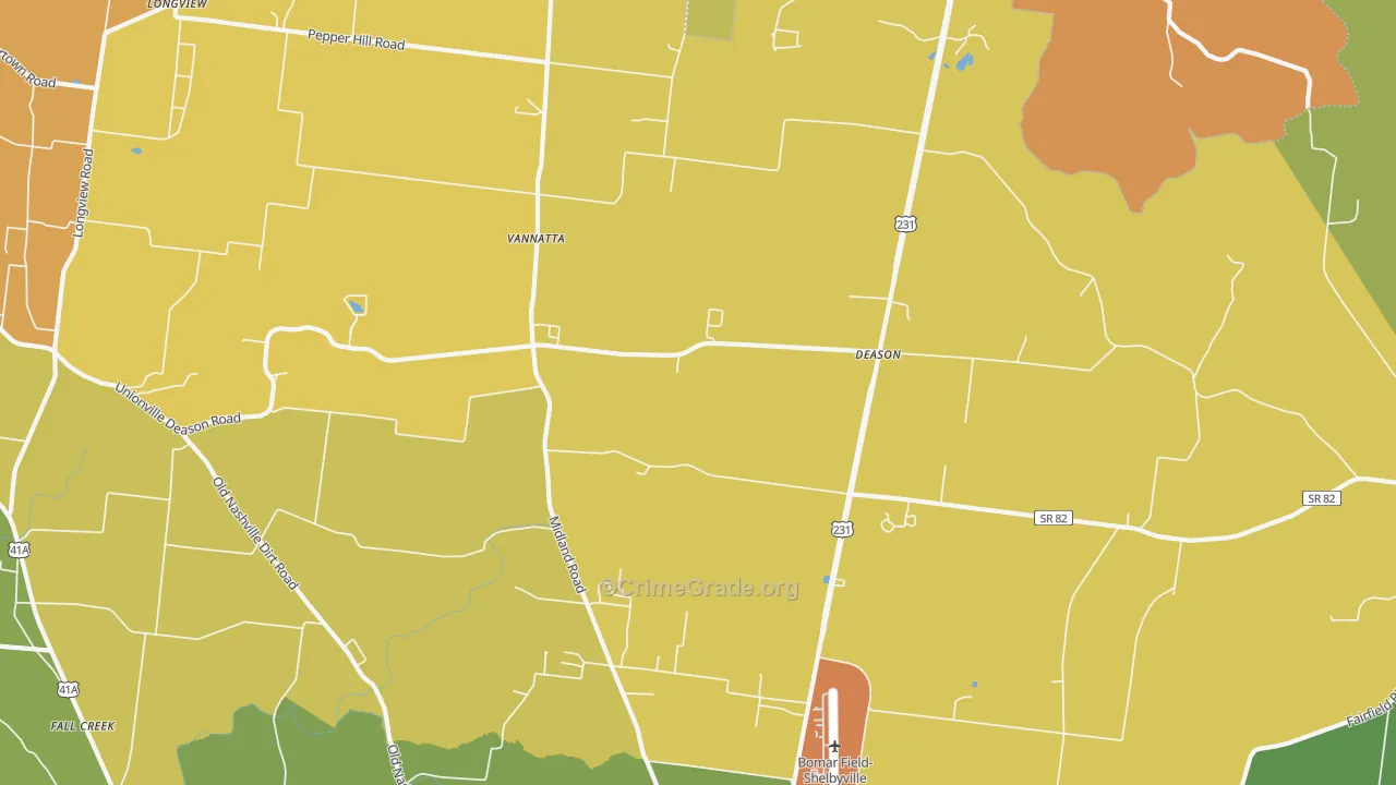 Deason, TN Map of Robbery Rates