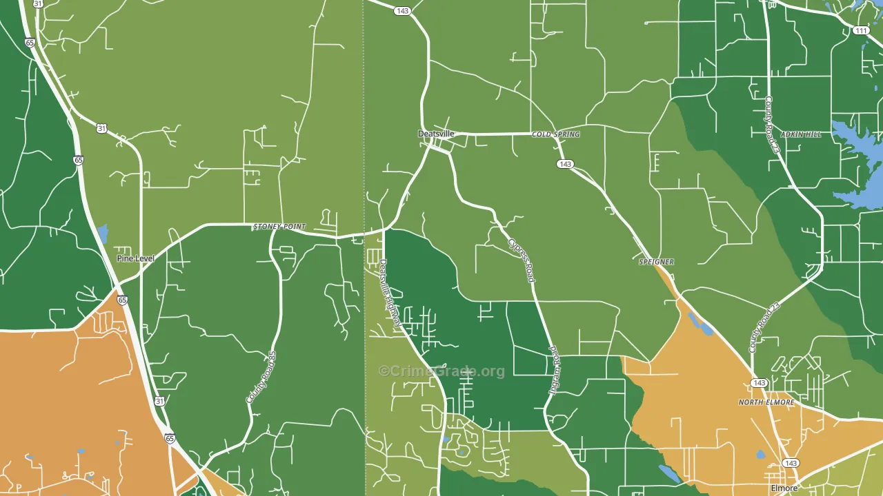 Deatsville, AL Map of Robbery Rates