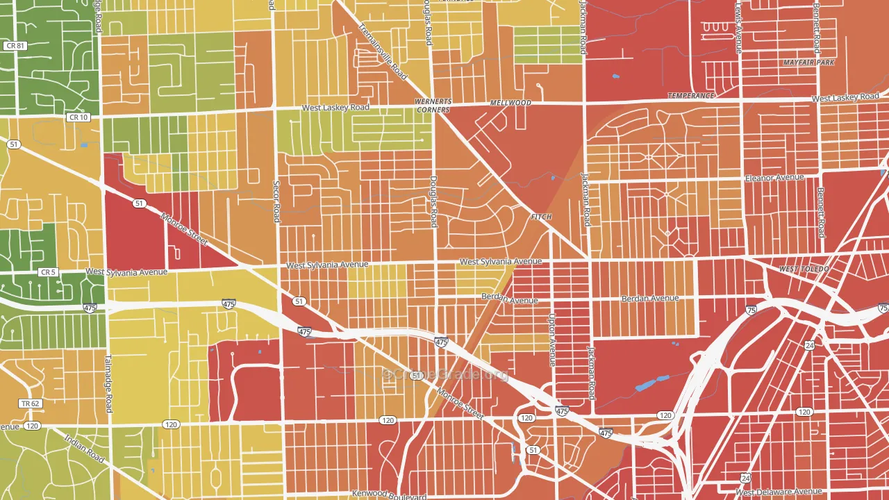 Deaveaux, Toledo, OH Map of Robbery Rates