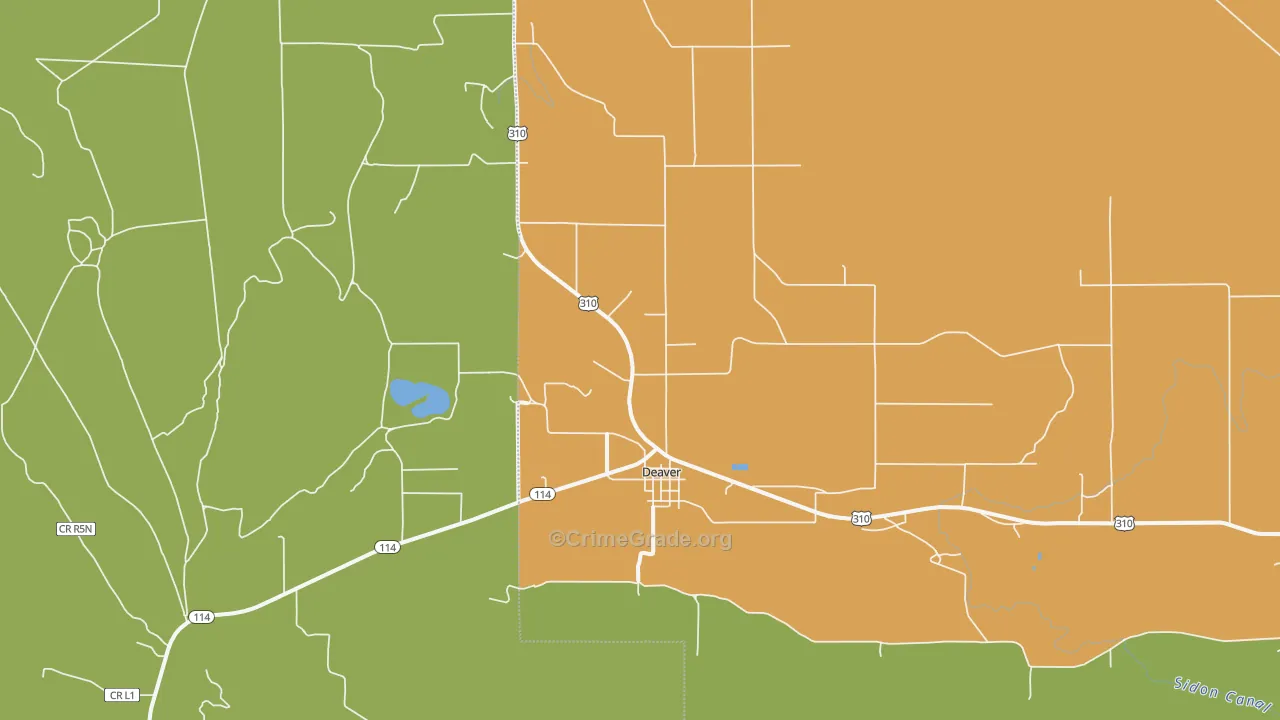 Deaver, WY Map of Robbery Rates