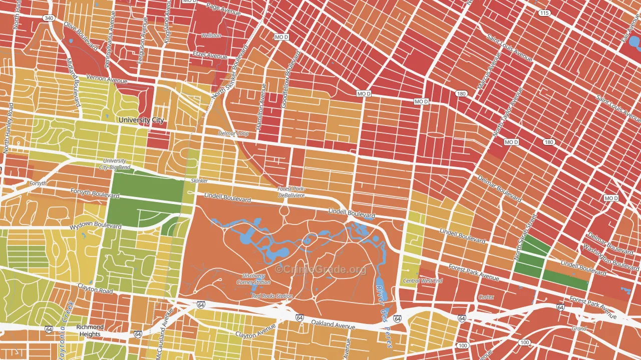 Debaliviere Place, St. Louis, MO Map of Robbery Rates