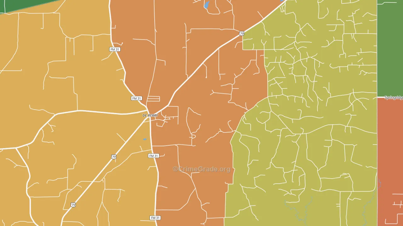 DeBerry, TX Map of Robbery Rates