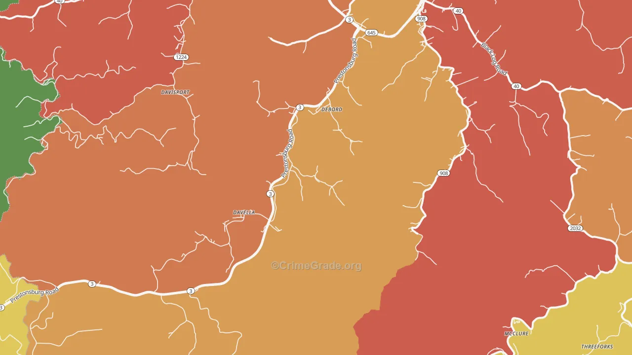 DeBord, KY Map of Robbery Rates