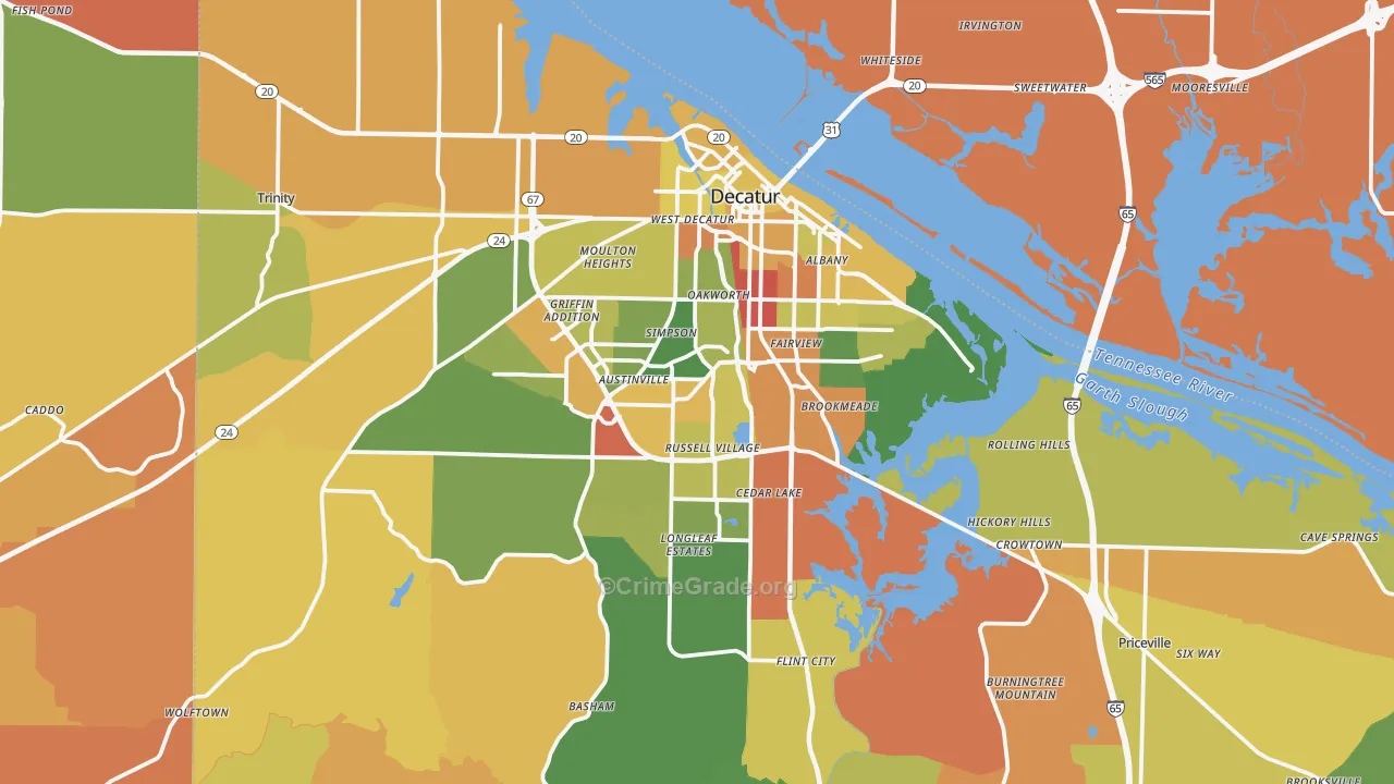 Decatur, AL Map of Robbery Rates
