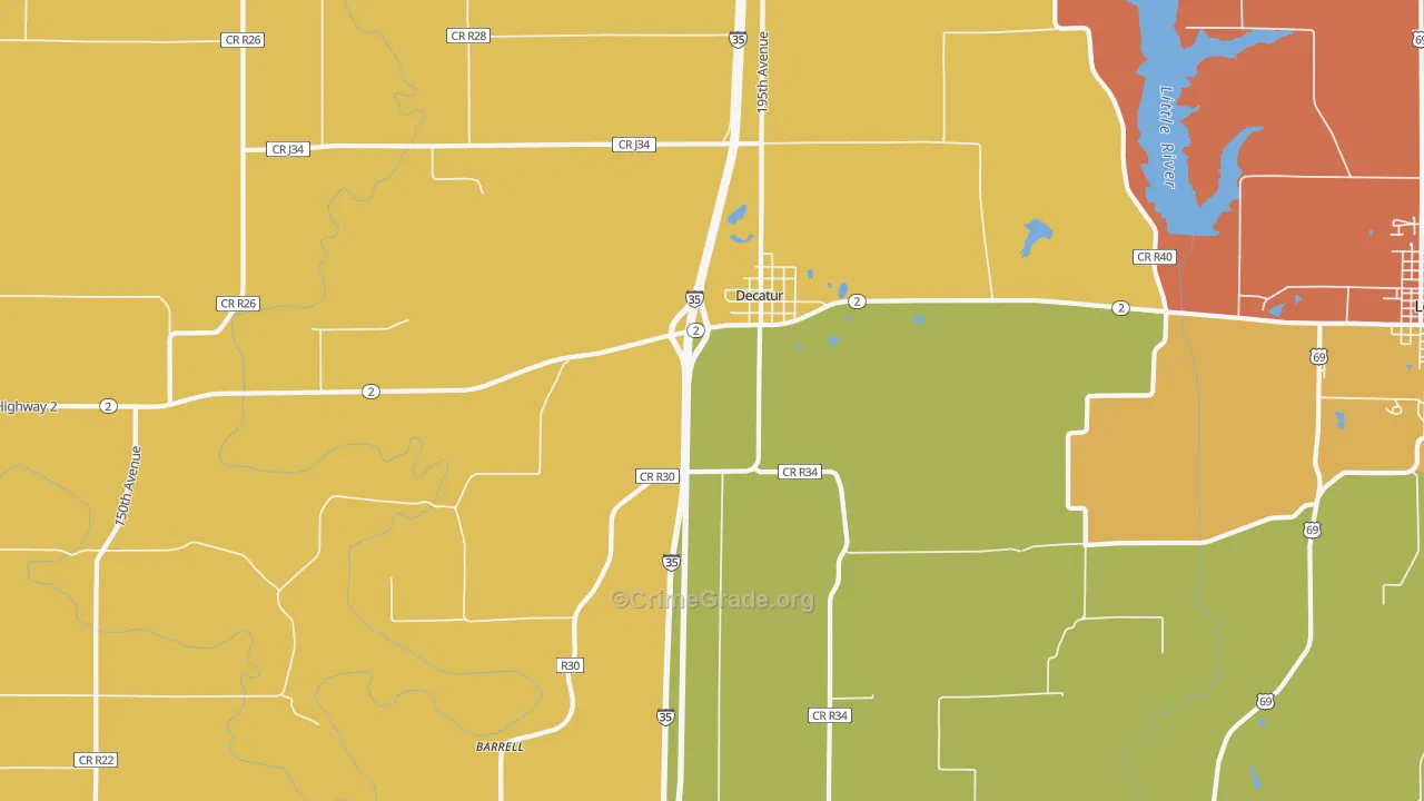 Decatur City, IA Map of Robbery Rates