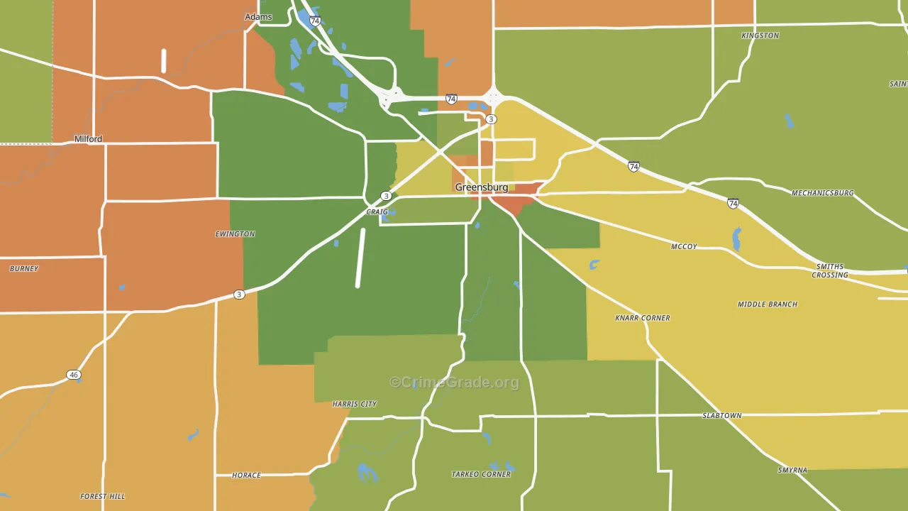 Decatur County, IN Map of Robbery Rates
