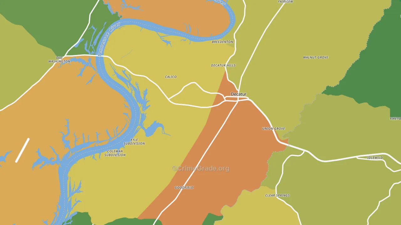 Decatur, TN Map of Robbery Rates
