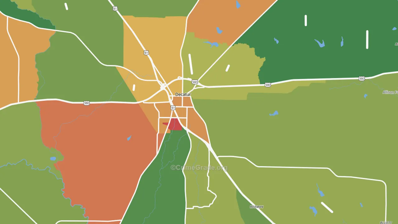 Decatur, TX Map of Robbery Rates