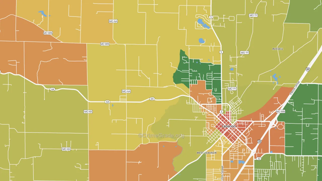 Decaturville, MO Map of Robbery Rates