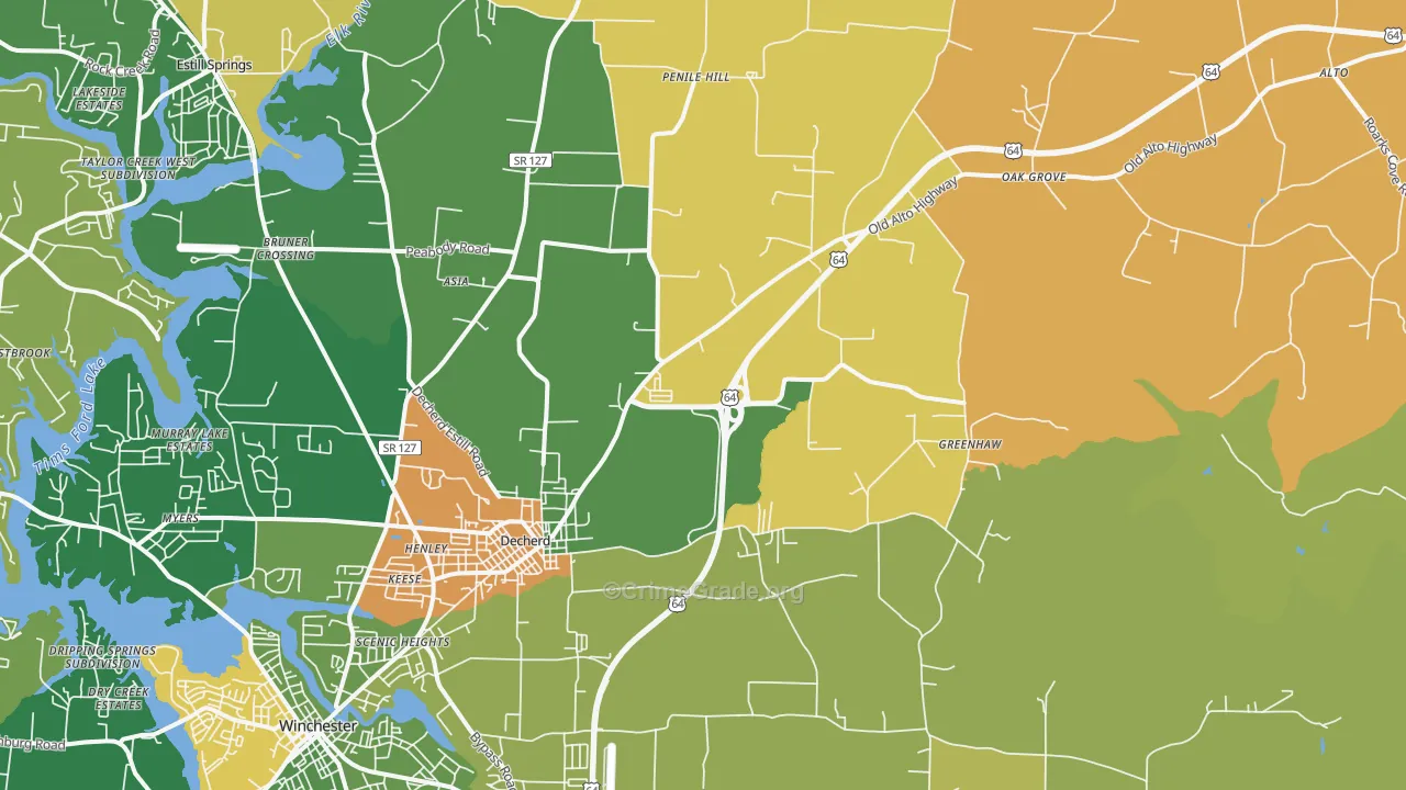 Decherd, TN Map of Robbery Rates