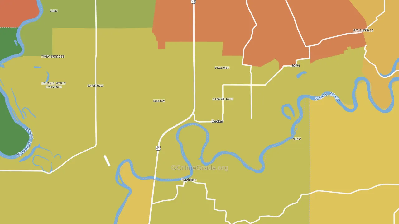 Decker, IN Map of Robbery Rates