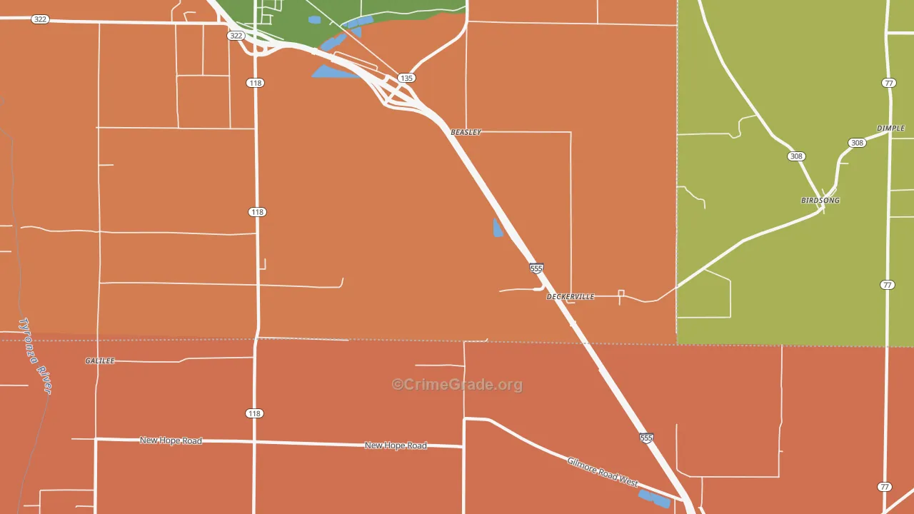 Deckerville, AR Map of Robbery Rates