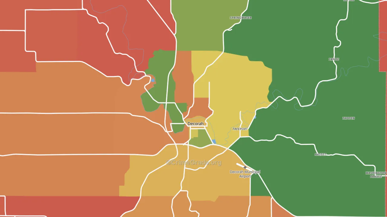 Decorah, IA Map of Robbery Rates