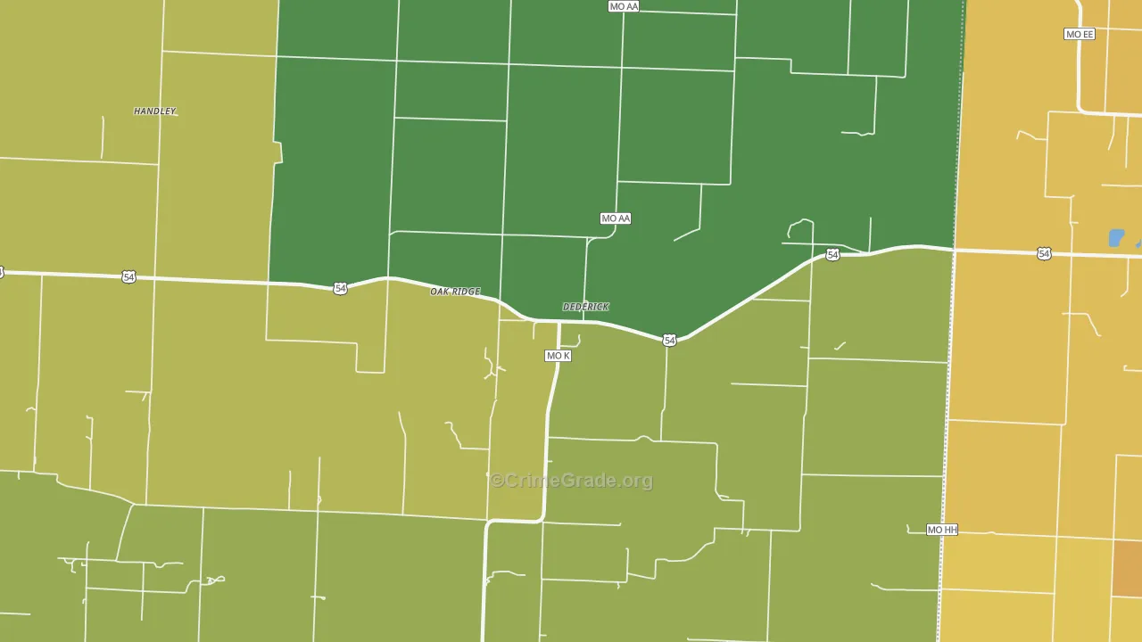 Dederick, MO Map of Robbery Rates