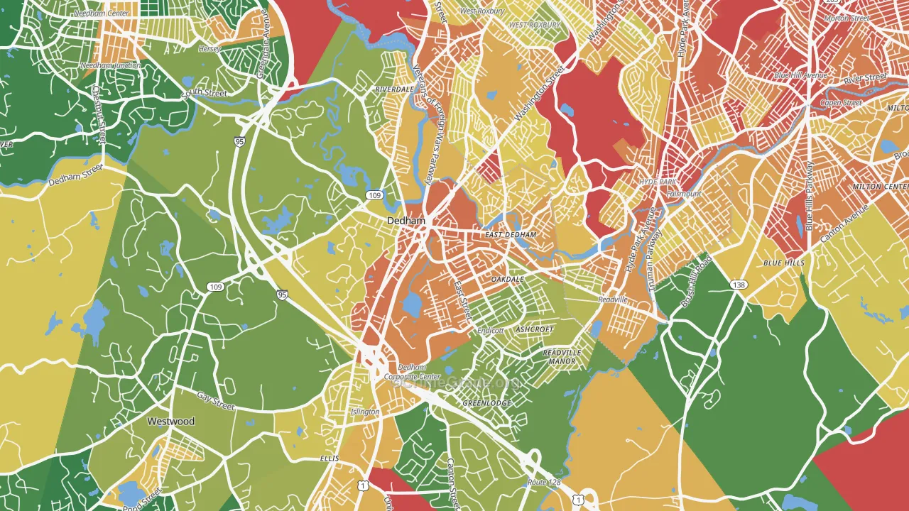 Dedham, MA Map of Robbery Rates