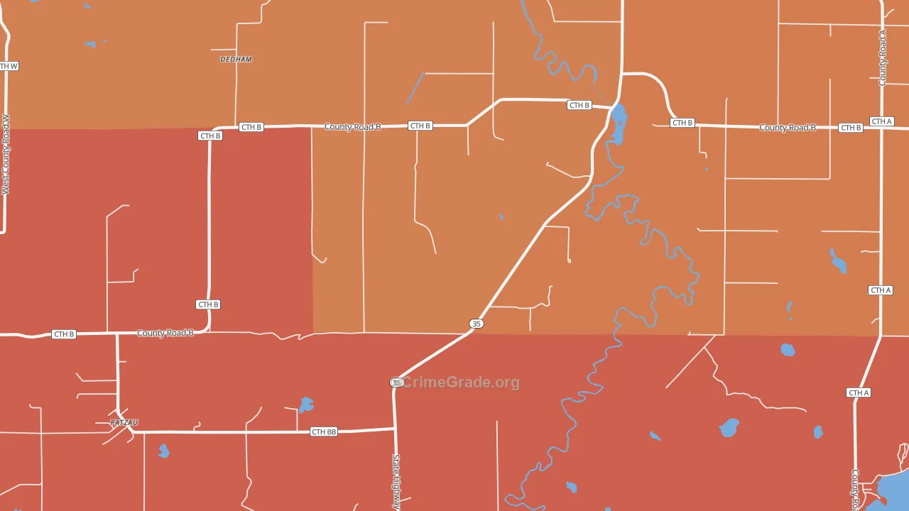 Dedham, WI Map of Robbery Rates