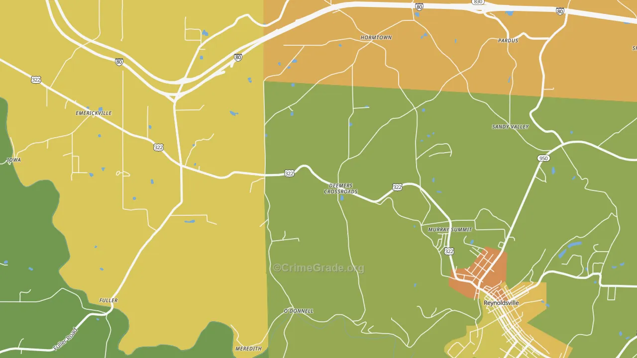 Deemers Cross Roads, PA Map of Robbery Rates