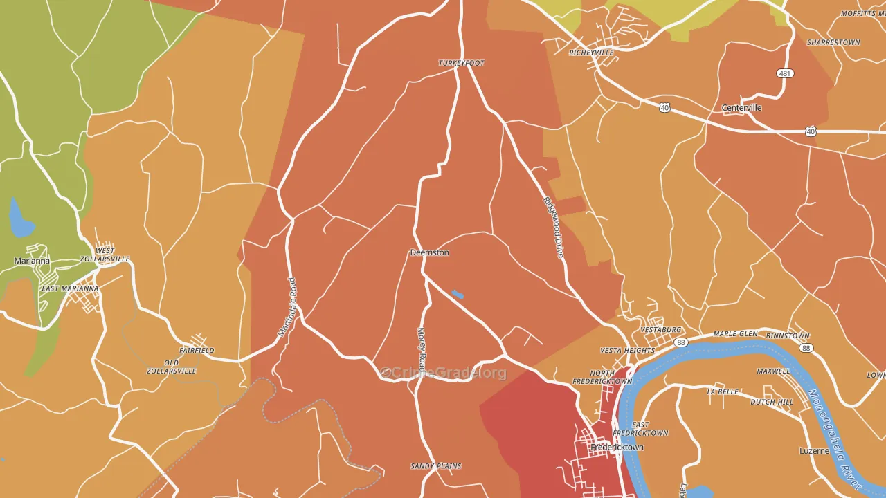 Deemston, PA Map of Robbery Rates