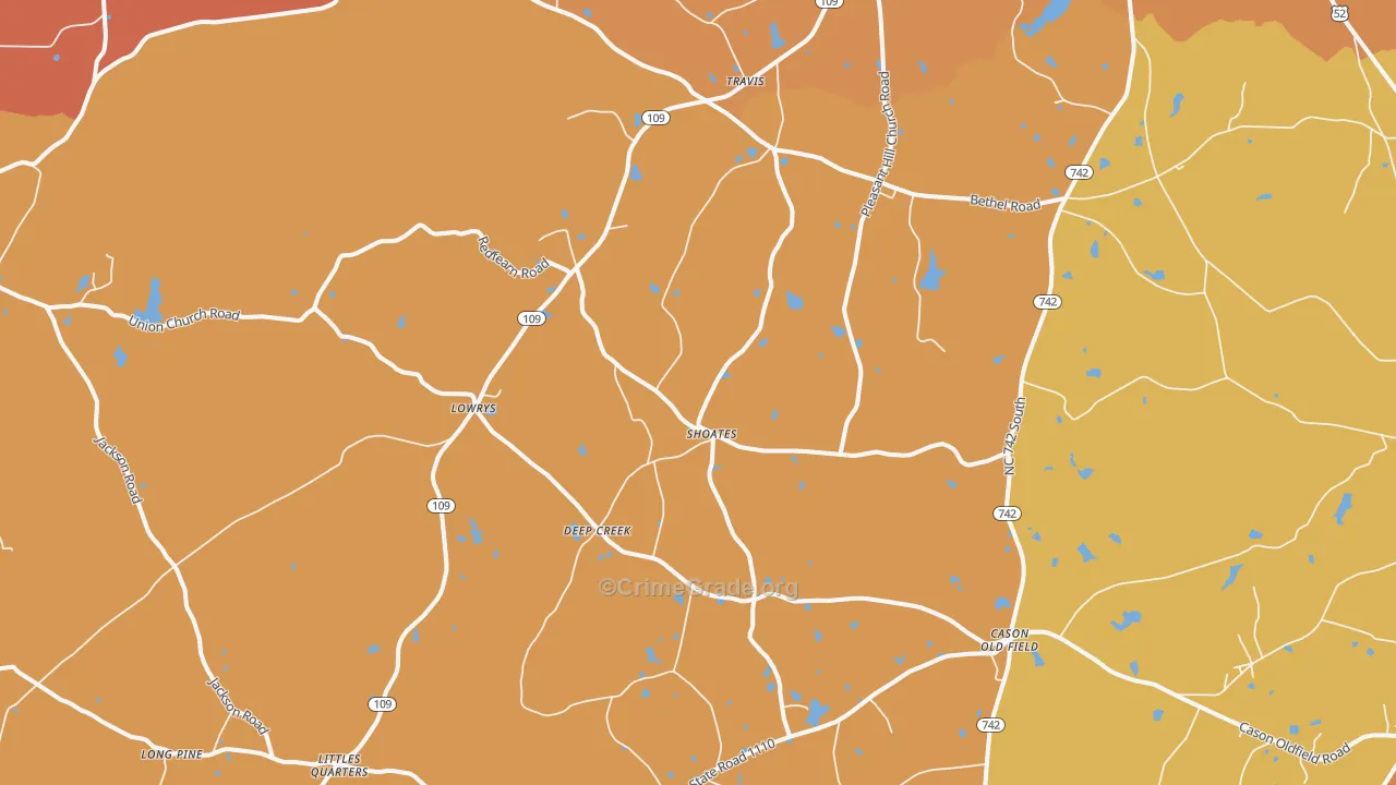 Deep Creek, NC Map of Robbery Rates